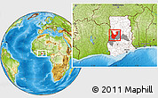 Physical Location Map of Wenchi, highlighted country, highlighted parent region