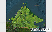 Satellite Map of Sabah, darken