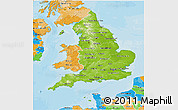 Physical 3D Map of England, political outside