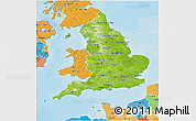 Physical 3D Map of England, political shades outside