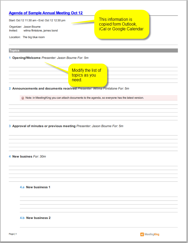 Meeting Agenda And Minutes Template from meetingking.com