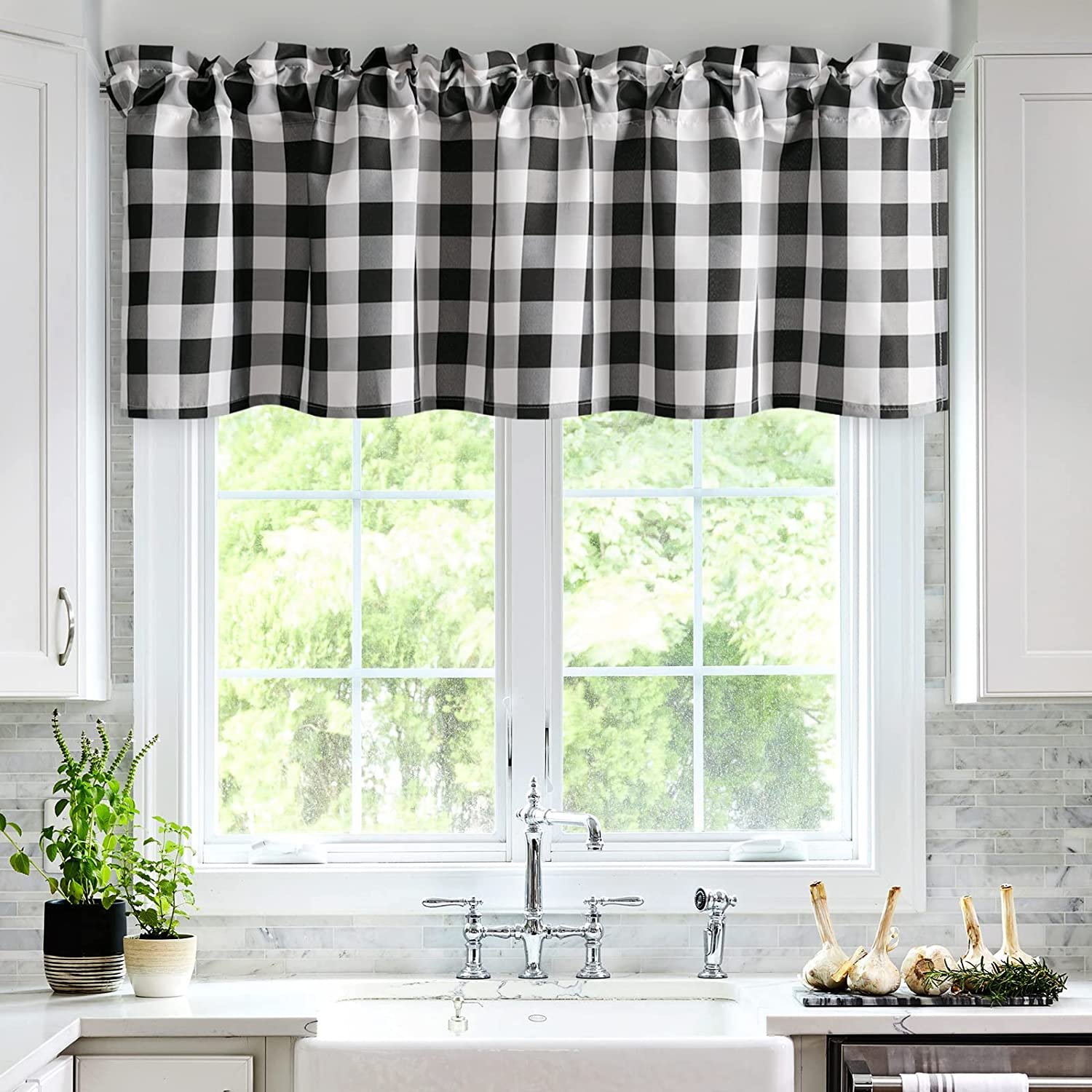 Hiasan Buffalo Plaid Kitchen Curtains Valances for Windows