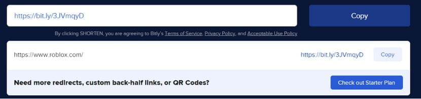 Copy Shortened Roblox URL from Bitly