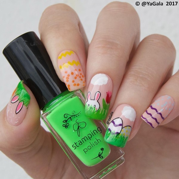 nude-easter-nail-design-with-bunny-eggs-grass