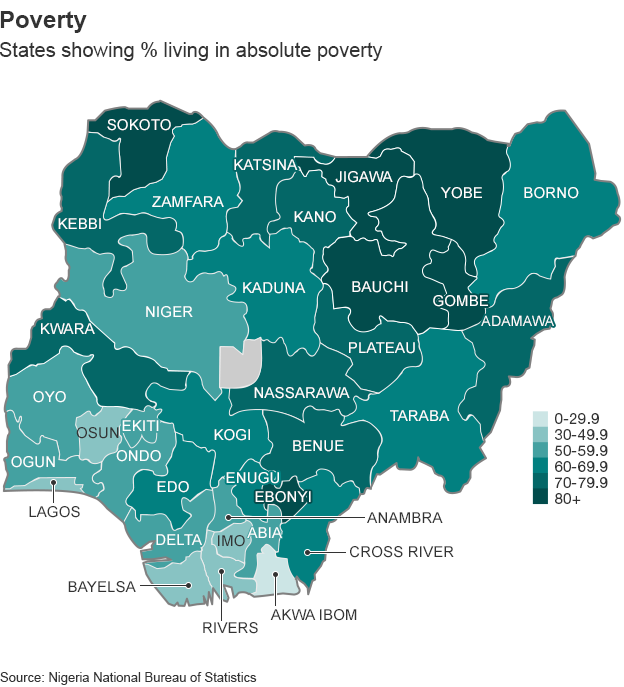 Map showing poverty rates in Nigeria