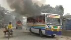 A bus on fire in Bangladesh