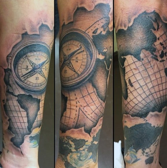 50 World Map Tattoo Designs For Men Adventure The Globe