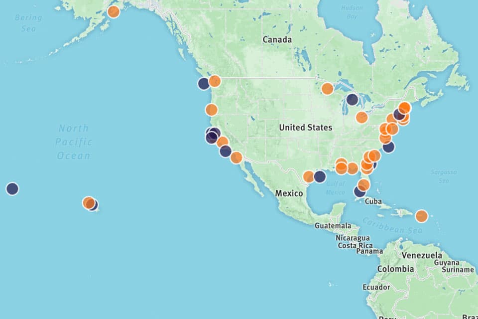 A screenshot of estuary and sanctuary location map