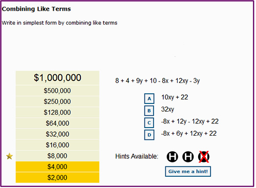 Algebra Like Terms Game Three