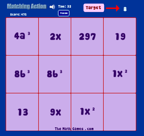 Algebra Like Terms Game Two