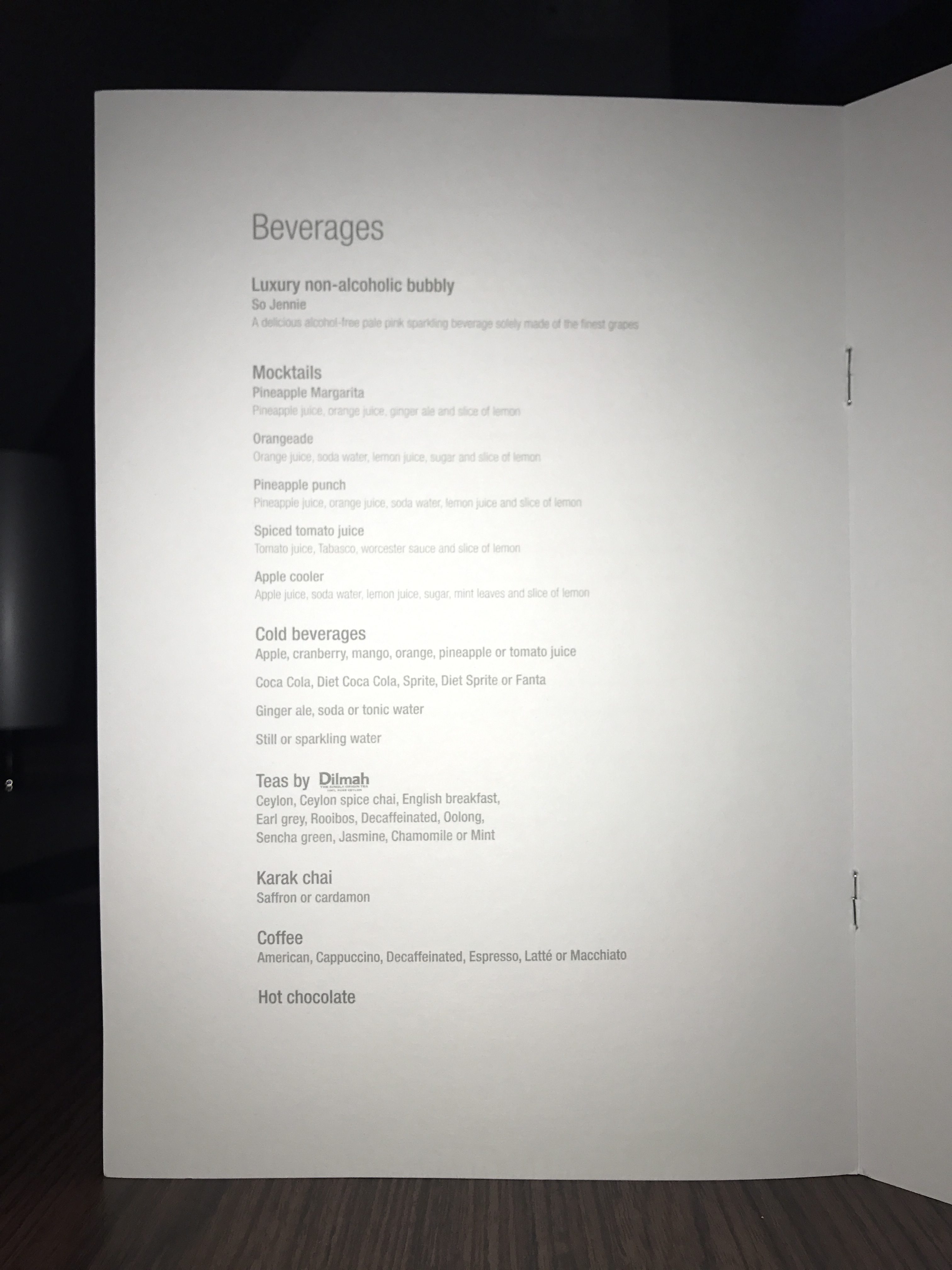 a menu of beverages