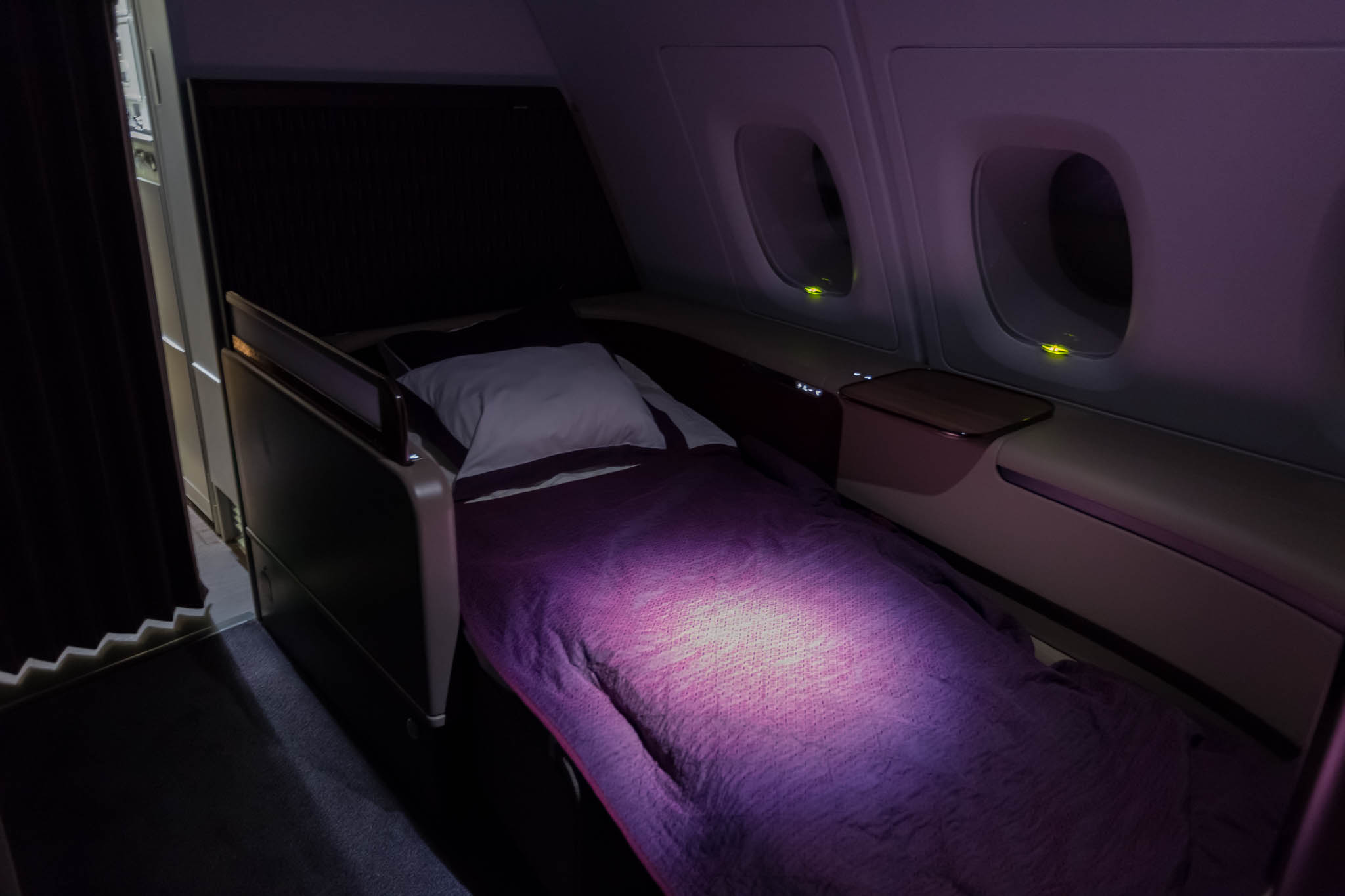 a bed in an airplane