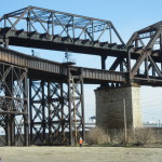 The west road and rail approaches meet the bridge, 2012.