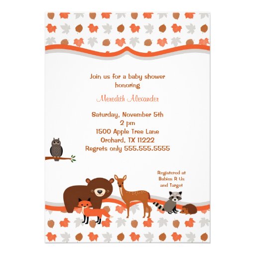 Woodland Creatures Baby Shower Invitation (front side)