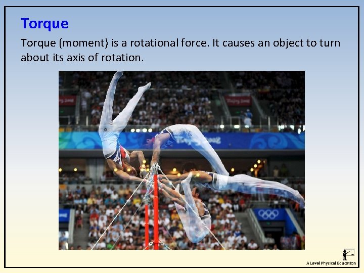 Torque (moment) is a rotational force. It causes an object to turn about its