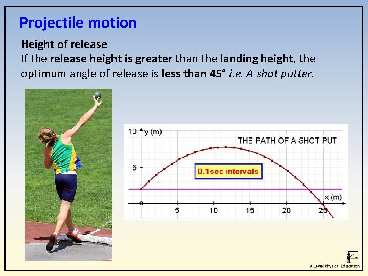 Projectile motion Height of release If the release height is greater than the landing