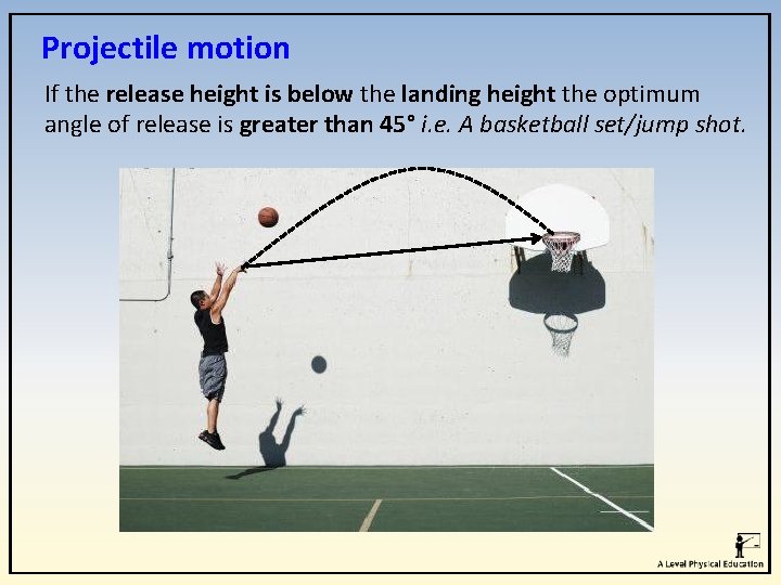 Projectile motion If the release height is below the landing height the optimum angle