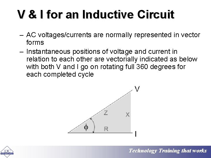 V & I for an Inductive Circuit – AC voltages/currents are normally represented in