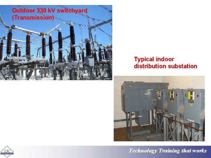 Outdoor 330 k. V switchyard (Transmission) Typical indoor distribution substation Technology Training that works