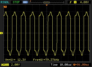 Voltage across the charging coil in a Sonicare toothbrush oscillates about about 80kHz.