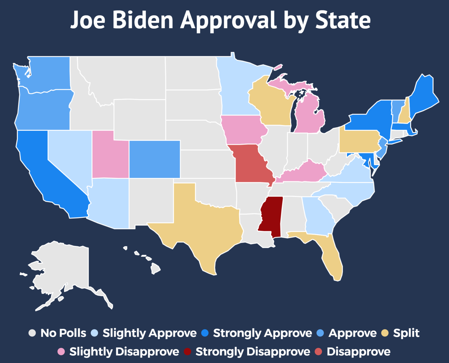 Joe Biden Approval Rating Polling Map of All 50 States, Updated Daily