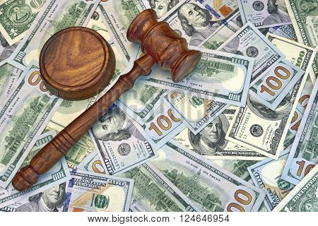 Judges Or Auctioneer Gavel On The Dollar Cash Background