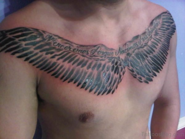 Black And Grey Angel Wings Tattoo