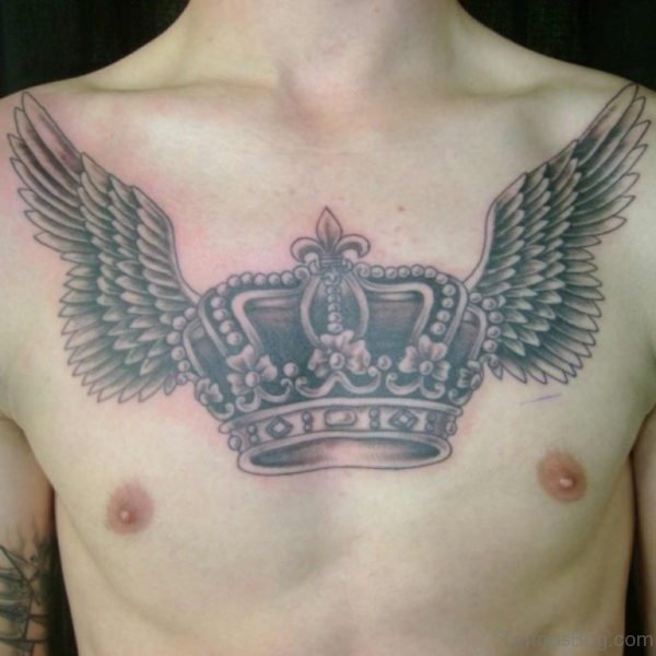 Crown With Wings Tattoo On Chest