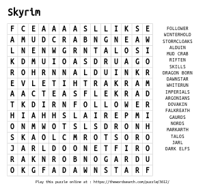 Word Search on Skyrim