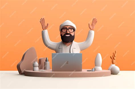 3d Arabic Character Working on Business Office Generative AI | Premium ...