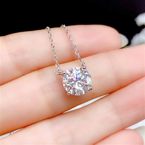 Natural Moissanite Necklace 925 Sterling Silver moissanite Round Cut ...