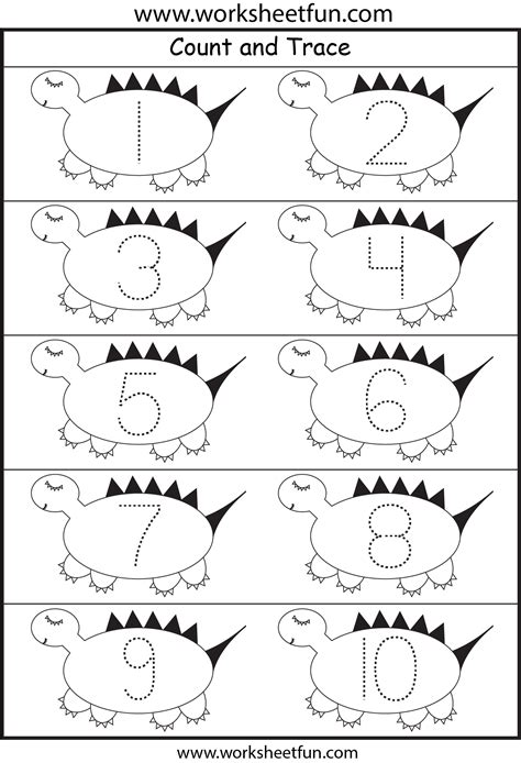 Number Tracing – Dinosaur- 1-10 – Worksheet / FREE Printable Worksheets ...