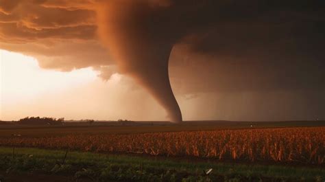 Premium Photo | At sunset a tornado struck agricultural fields ...