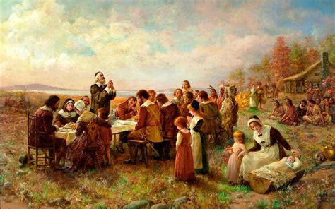 Mayflower Pilgrims First Thanksgiving 24 x 15 inch Art Quality Print ...