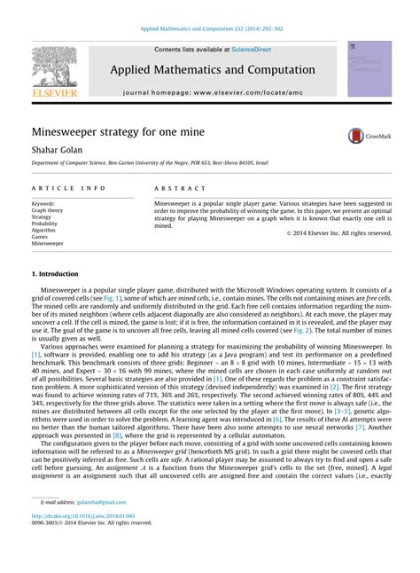 (PDF) Minesweeper strategy for one mine