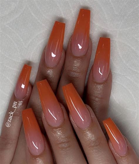 Coffin Burnt Orange Acrylic Nails - Tips Color Short Acrylic Nails