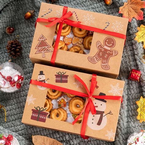 Sunolga Christmas Cookie Boxes 12 pcs Kraft With Window Christmas ...