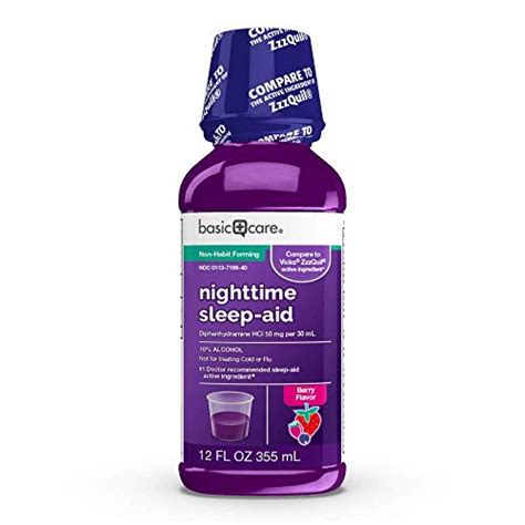 Amazon Basic Care Night Time Sleep-Aid Liquid, Diphenhydramine HCl 50 ...