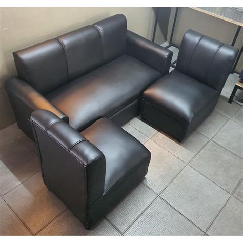 sofa set ( black leather) | Shopee Philippines