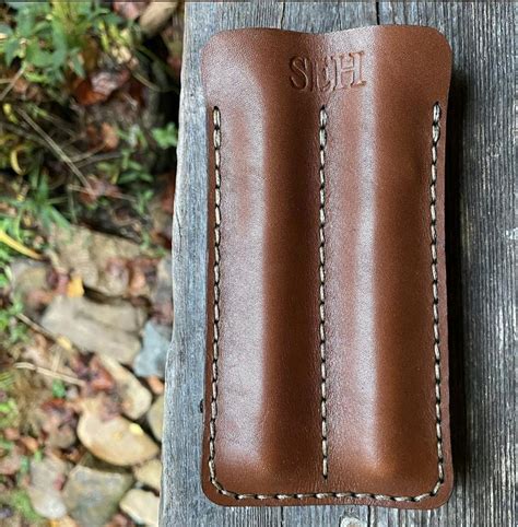 Leather Double Fountain Pen Case / Pen Sleeve - Brown - Galen Leather