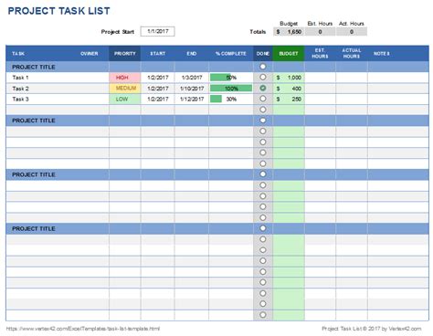 Free Task List Templates for Excel