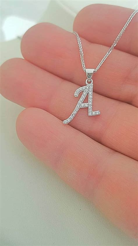 Diamond initial pendant necklace in 14k white gold for woman | Etsy