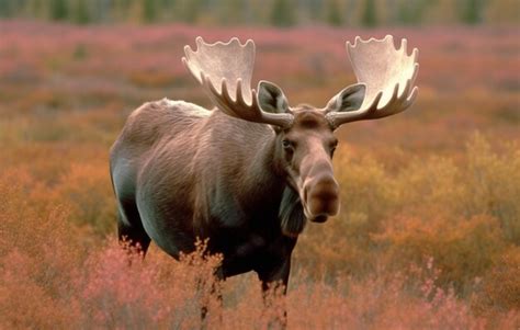 Premium AI Image | A moose with a large antlers stands in a field.