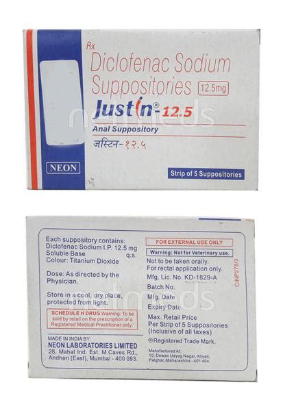 Justin 12.5mg Suppository 5'S : Price, Uses, Side Effects | Netmeds