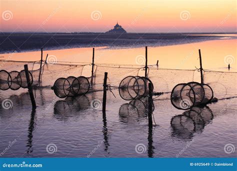 Sunset in the Bay of Mont Saint Michel Stock Image - Image of michel ...