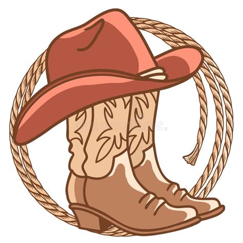 Cowboy Boots and Cowboy Hat with Rodeo Lasso Isolated on White. Vector ...