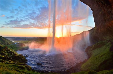 Waterfalls and rock formations, nature, waterfall, sunset, Iceland HD ...