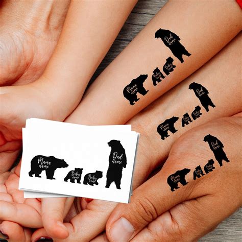 Bear Family Custom Names Tattoo Matching Tattoo Temporary Tattoo ...