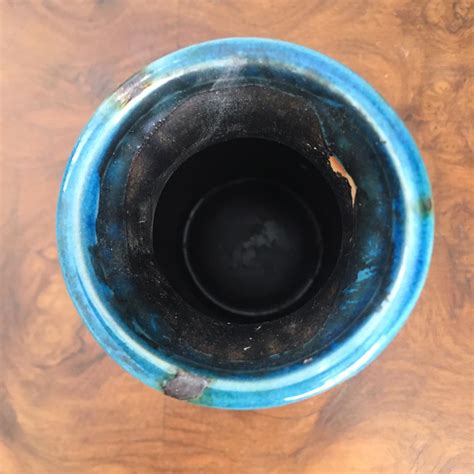 Blue ceramic vase. 6” high 2.75” in diameter... - Depop