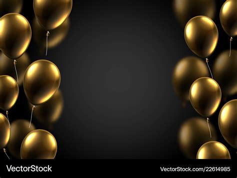 Black festive poster with gold glossy balloons Vector Image